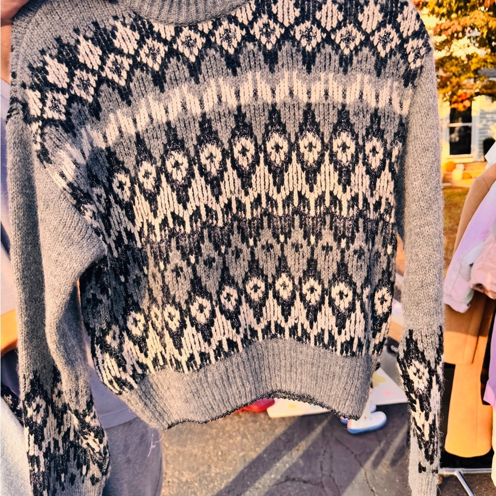 Mango Black and Cream Patterned Turtleneck Sweater